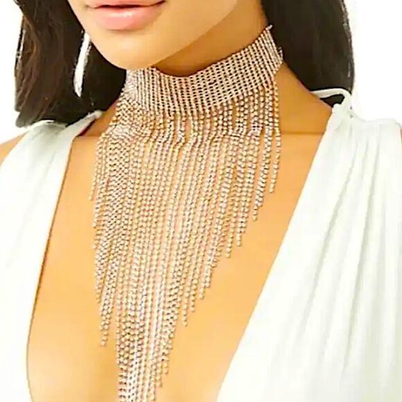 Tassel Zircon Fringe Choker Luxury Necklace - Picture 3 of 9